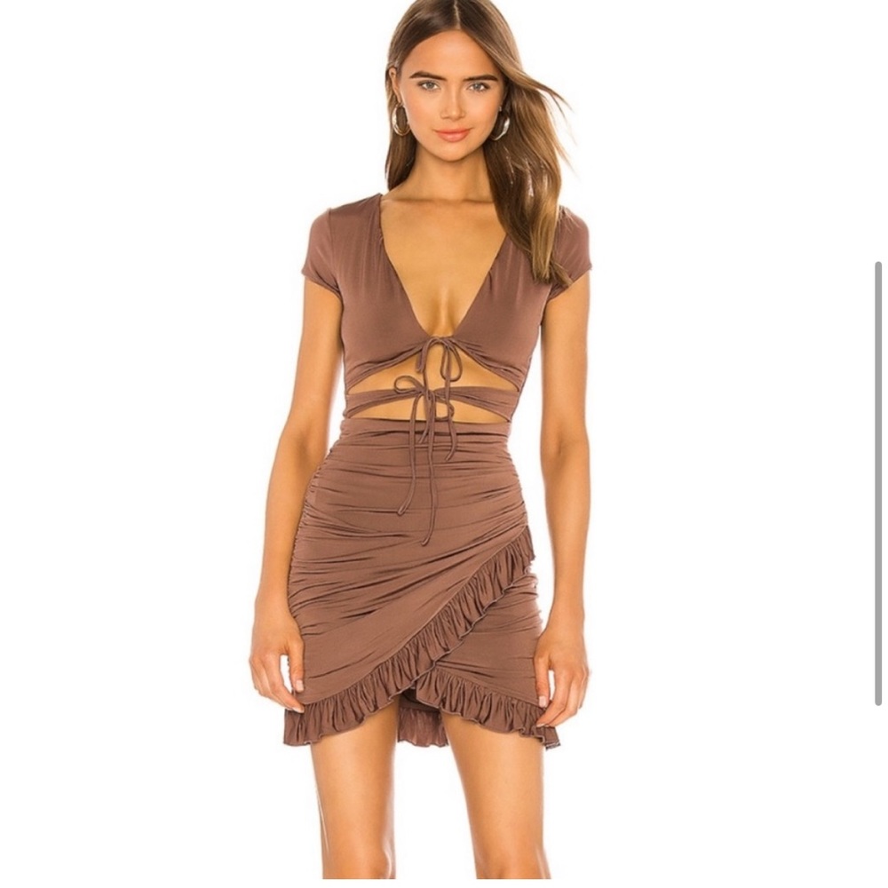 I.AM.GIA Brown Greta Ruffle Tie-front Mini Dress / Size S / brown